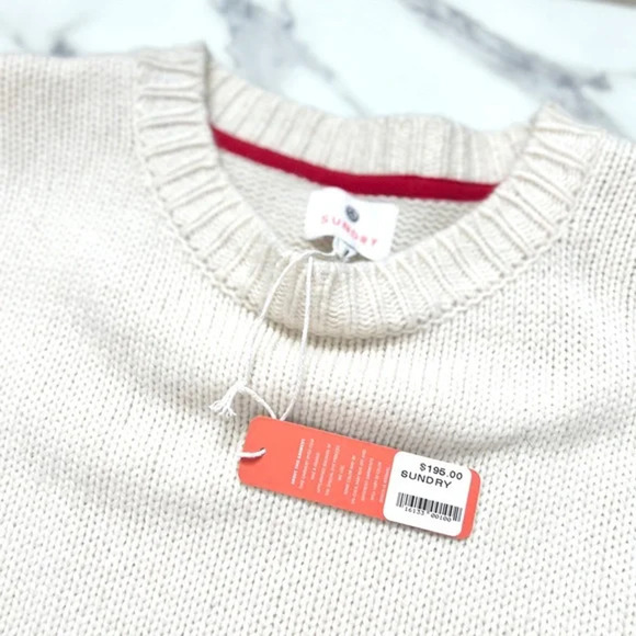 Sundry Loose Fitting White & Black Heart on Elbow Knit Sweater Sz 1 (S) NWT $195 - Picture 9 of 9